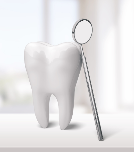 Egy nagy fehér fog és egy fogorvosi tükör